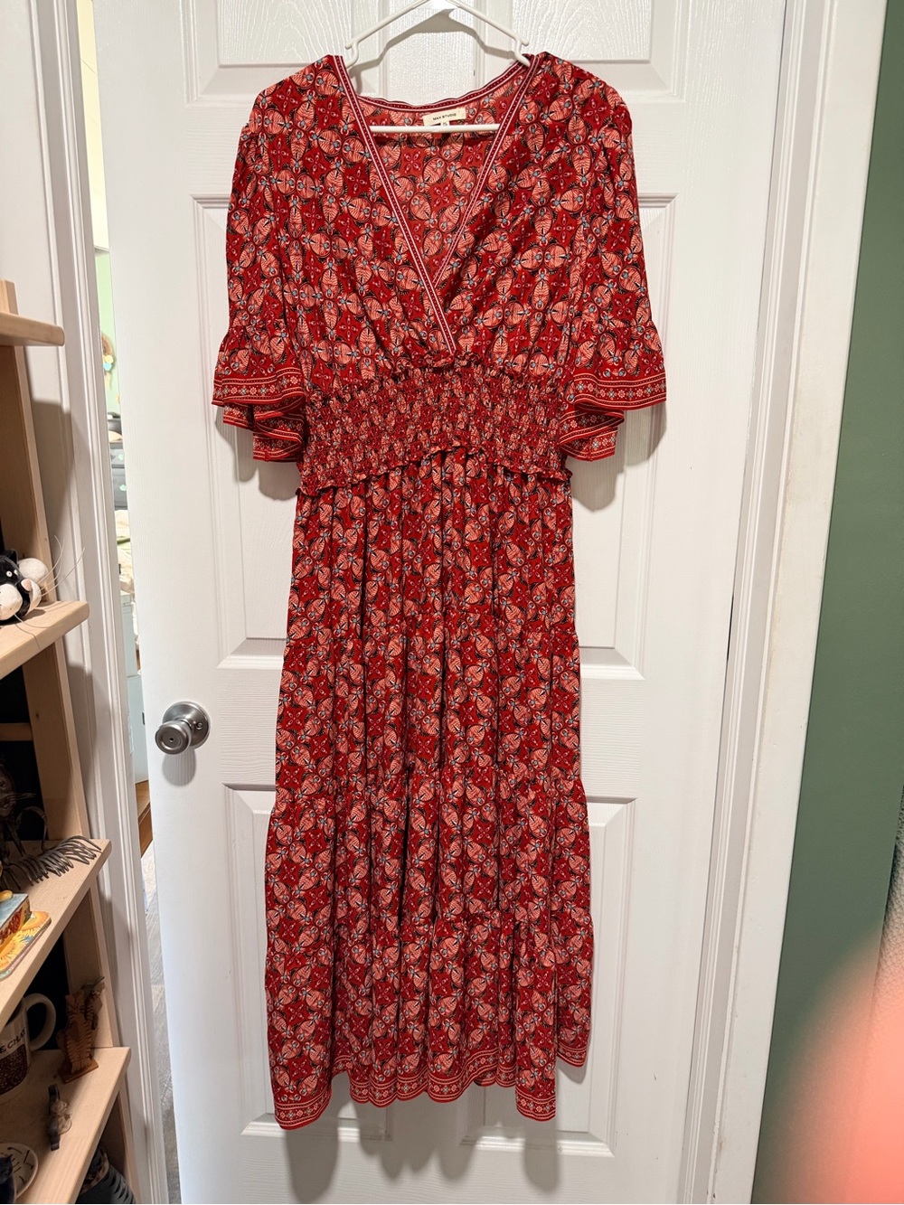 Max Studio Printed V-Neck Midi Dress